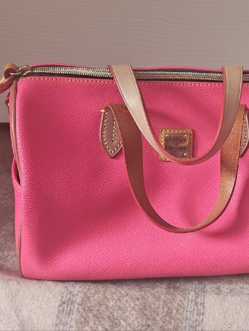 Dooney & Bourke Hot Pink Leather Tote with Tan Handles